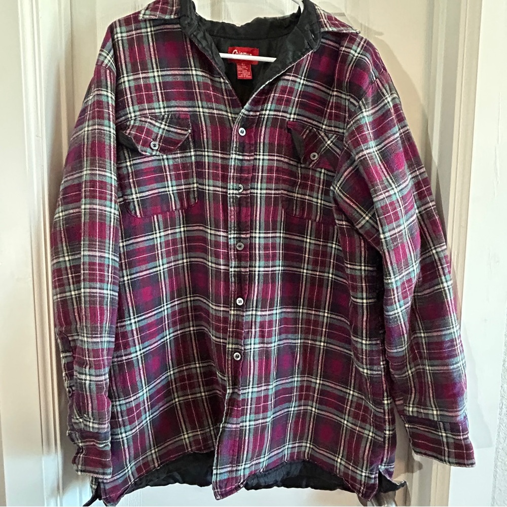 Vintage ColemanPurple and Green Quilted Flannel Shacket, Size Large‎